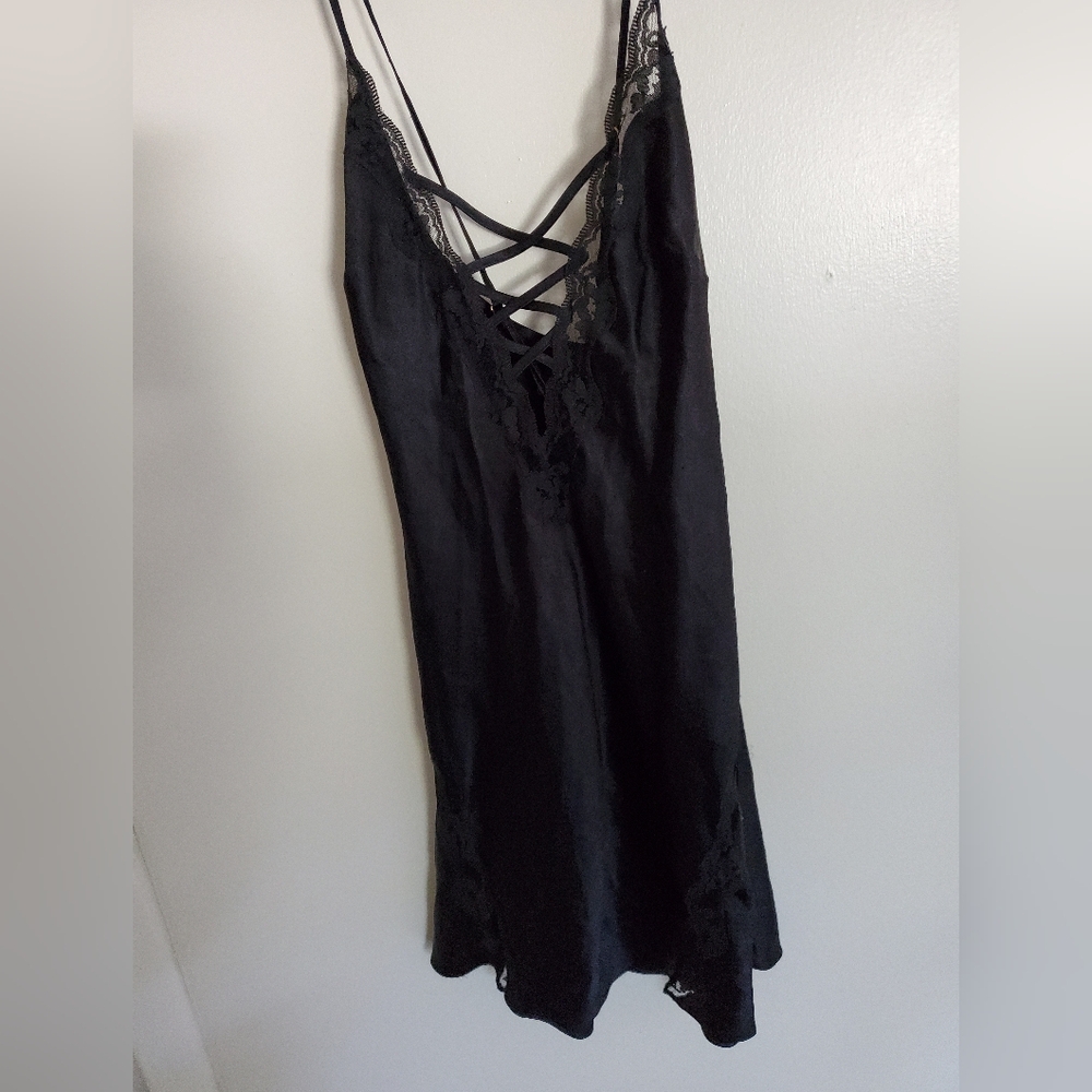 Black Victoria Secret Satin Slip Dress Nightgown Lingerie